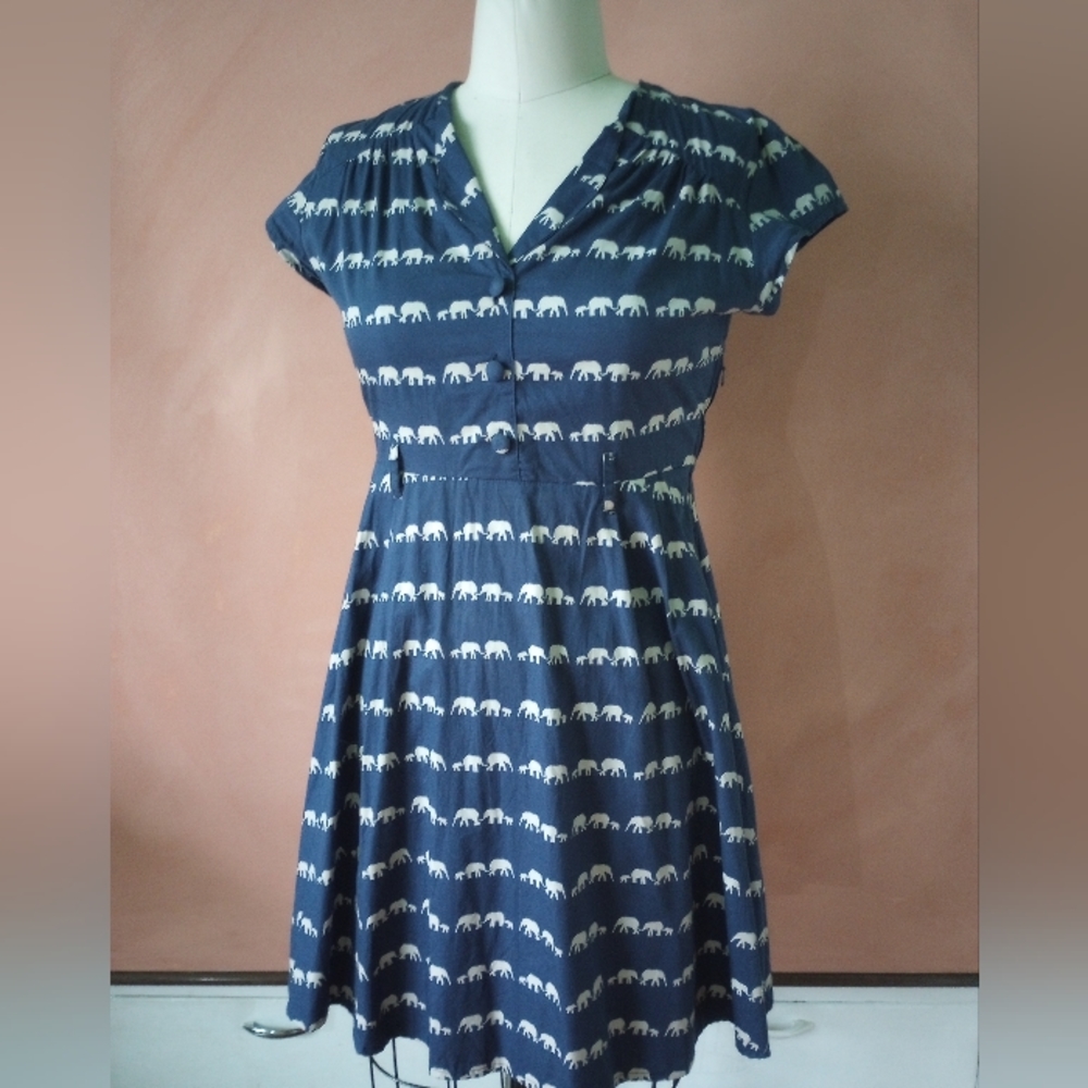 CIRCUS Clothing Ireland "Ingrid" Elephant Dress Cotton UK14 12 Modcloth Retro